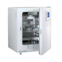 Labtron Air Jacketed CO2 Incubator offers a 40 L chamber with 2 shelves, featuring a CO2 range of 0-20% and an IR sensor. It operates within a temperature range of RT+5°C to 50°C. Features include touch screen control, forced convection, UV disinfection, and optional HEPA filtration.
