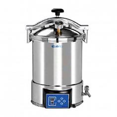 Labnics Vertical Tabletop Autoclave is a 18L vertical steam sterilizer with automatic pressure-temperature control. It uses high temperature and pressurized steam for sterilization of biological waste, culture media, and lab consumables, with low power consumption and user-friendly functions.