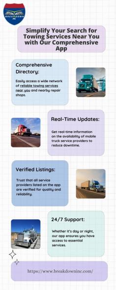 Find trusted Towing Services Near You easily with our innovative Truck Repair App. Whether you need emergency help or routine mobile truck service, we’ve got you covered. Connect with top providers in just a few clicks and keep your journey smooth and uninterrupted. Visit here to know more:https://breakdowninc.wordpress.com/2024/12/19/simplify-your-search-for-towing-services-near-you-with-our-comprehensive-app/