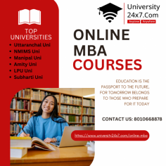 University24x7 provides consultation and helps get admission to top universities in India. These top universities have online mba program that provides flexible education in business administration. With online mba classes, you can learn from anywhere without any worry about getting stuck in traffic or extra expenses. You’ll gain the skills, knowledge, and, confidence you need in the business. Online mba courses are designed for working people or students who can't attend regular college due to distance. For more information contact us: +91 8010668878 