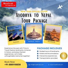 Start an unforgettable journey in New Year from Ayodhya, the land of Lord Ram, to Nepal, the Himalayan paradise with Musafircab. This tour package combines spirituality, natural beauty, and cultural exploration, making it a perfect getaway for all kinds of travelers.Our Packages includes Transportation,Accommodation,Meals and Guided Tours.