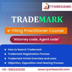 The Trademark e Filing Practitioner Course on Tyariexamki.com will give you essential information about trademark law and filing procedures. From basic trademark principles to successfully navigating the complex workings of e-filing platforms, this complete course is suitable for beginners as well as professionals.