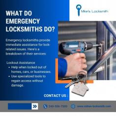 Emergency locksmiths provide immediate assistance for lock-related issues. Here’s a breakdown of their services:

Lockout Assistance

Help when locked out of homes, cars, or businesses.
Use specialized tools to regain access without damage.
Key Replacement and Duplication

Could you replace lost or broken keys on the spot?
Create duplicate keys for convenience.