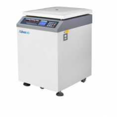 Advalab Refrigerated Low-Speed Centrifuge handles large sample volumes with 6 x 1000 ml blood bags. It operates at 6000 rpm, with a temperature range of -20°C to +40°C. Features include a stainless-steel chamber, CFC-free refrigerant, and an electric lid-lock system.