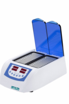 Labtro Gel Card Incubator Centrifuge is a compact table-top unit with dual incubation zones, holding 12 gel cards. It supports various ID-CARDS, offers precise 37°C temperature control, and adjustable time up to 99 mins 55 secs. Features a digital screen for easy monitoring and control.