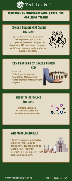 Oracle Fusion Human Capital Management (HCM) is a comprehensive suite designed to streamline HR processes, empower workforce management, and drive business success. It combines advanced technologies like artificial intelligence and analytics with user-friendly interfaces, making it a top choice for modern organizations.
