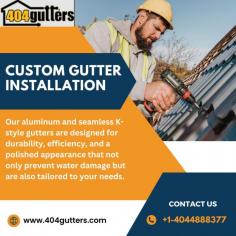 Upgrade your home with 404 Gutters’ professional custom gutter installation services. Our aluminum and seamless K-style gutters are designed for durability, efficiency, and a polished appearance that not only prevent water damage but are also tailored to your needs.