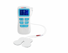 Abimed Nerve Stimulator features a large LCD, 8 massage modes, and 50 intensity levels. Lightweight, portable, wireless, and rechargeable, it uses TENS/EMS technology for pain relief and muscle relaxation. Its automatic power-off ensures safety, making it ideal for improved circulation and recovery.