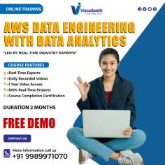 Learn from real-time experts at Visualpath, the premier AWS Data Engineering Training Institute. Our course ensures you’re ready for the AWS Data Engineer Certification, with training available in Hyderabad and globally, including the USA, UK, Canada, Dubai, and Australia. Call us at +91-9989971070 for more information. WhatsApp: https://www.whatsapp.com/catalog/919989971070/ Visit blog: https://visualpathblogs.com/ Visit: https://www.visualpath.in/online-aws-data-engineering-course.html 