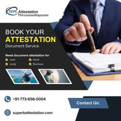 We specialize in simplifying the attestation process for various documents, ensuring they meet international standards. Our experienced team is dedicated to providing quick and efficient MEA Attestation in Thiruvananthapuram services, helping you save time and avoid unnecessary hassle. 

 

Whether it’s for education, employment, or immigration purposes, we guide you through every step.

 

For more contact us!! 

 

Company Name: Superb- MEA Apostille & Attestation Embassy, HRD Attest by MEA Authorized Agency in Thiruvananthapuram

 

Address: 2nd Floor, C.R. Enclave, TC 22, 3307(6, Alathara Nagar Rd, next to Vedhika, Sasthamangalam, Thiruvananthapuram, Kerala 695010

 

Call us:- +917736560004

Website;- https://superbenterprisesindia.com/mea-attestation-in-thiruvananthapuram.asp 

Services we offer

 

Certificate Apostille in thiruvananthapuram

HRD Attestation in thiruvananthapuram

UAE Embassy Attestation in thiruvananthapuram

MOFA Attestation in thiruvananthapuram