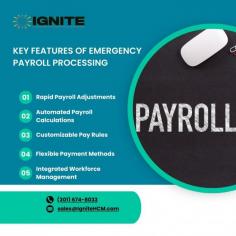 Ignite HCM offers efficient and reliable emergency payroll processing solutions designed to support businesses in urgent payroll situations. Whether due to unexpected circumstances such as system errors, data issues, or unforeseen payroll deadlines, Ignite HCM ensures that your employees are paid on time and without hassle. With advanced technology and a dedicated support team, we streamline the payroll process, allowing for quick and accurate processing in emergencies. Our flexible platform accommodates various payroll scenarios, including last-minute adjustments and compliance with state and federal regulations. Ignite HCM prioritizes security and confidentiality, ensuring that sensitive payroll data is handled with the utmost care. We understand the importance of meeting payroll deadlines, especially in times of crisis, and our expert team is available to provide the necessary support to keep your business running smoothly. Rely on Ignite HCM for stress-free, emergency payroll processing that keeps your workforce happy and your operations on track.
For more info visit us https://www.ignitehcm.com/solutions/payroll-processing