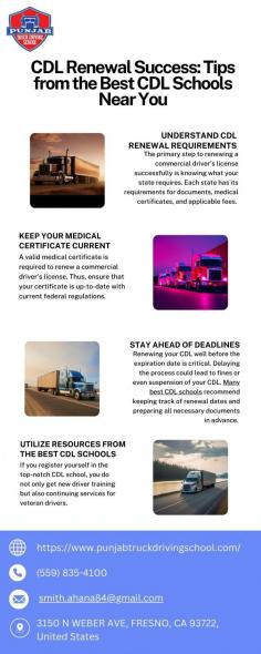 Ensure CDL renewal success with expert guidance from the best CDL schools near you. Discover effective strategies and comprehensive CDL license training to stay compliant and confident on the road. Renew your credentials seamlessly and keep your trucking career on track with top-notch professional support. Visit here to know more:https://ext-6483067.livejournal.com/5915.html