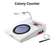 Labnics Colony Counter is a semi automatic bacterial counting device equipped with a digital display. It offers Matrix LED lighting for clear visibility, a counting range of 0 to 999, compatibility with 50 to 90 millimeter petri dishes, and adjustable magnification from 3 to 9 times for accurate observations.
