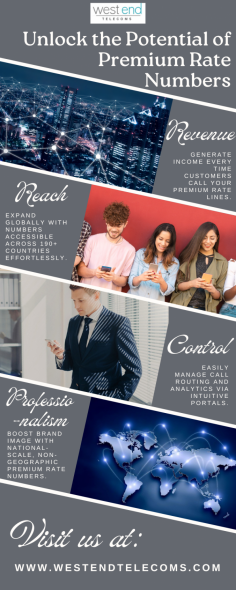 Looking to boost your business revenue? Premium Rate Numbers from West End Telecoms can help you monetise your communications. Whether for customer services, competition lines, or content subscriptions, these numbers offer a great way to generate income. With West End Telecoms, you get reliable and transparent pricing, plus the flexibility to integrate premium services into your operations. Explore how premium rate services can elevate your brand and create new revenue streams. For further information contact us at +44 203 4553138.