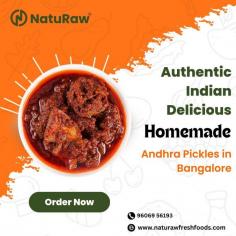 Try the real taste of homemade Andhra pickles in Bangalore at NatuRaw. Our pickles use traditional Andhra recipes and fresh ingredients. Add rich, tangy flavors to your meals that reflect Andhra’s food heritage. Order online now and have these tasty pickles delivered to your doorstep, bringing Andhra flavors to your home.