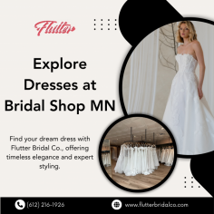 Searching for the top bridal shop in MN? Flutter Bridal Co. offers a stunning collection of gowns designed to make your special day unforgettable. No matter what your style is, we have the perfect dress to suit your vision, from timeless classics to modern silhouettes. You will feel confident and beautiful with the assistance of our expert consultants. Our goal at Flutter Bridal Co. is to make you feel and look your best on your big day. Visit us today!