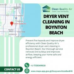 Prevent fire hazards and improve dryer efficiency with Clean Quality Air's professional dryer vent cleaning in Boynton Beach. Our thorough service removes lint buildup and improves airflow, keeping your home safe and energy-efficient. Call us today to ensure peace of mind!