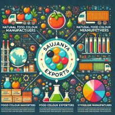 Saujanya Exports is a globally recognized leader in the manufacturing and export of high-quality food color solutions. Based in India, the company specializes in producing a wide range of natural food colors and synthetic food colors, catering to diverse industries such as food and beverages, pharmaceuticals, cosmetics, and more.With a commitment to excellence and innovation, Saujanya Exports delivers products that meet international quality standards, ensuring safety, reliability, and vibrant results. The company takes pride in its eco-friendly processes and the use of premium raw materials to create natural food colors that are both sustainable and appealing.As a trusted natural food color exporter, Saujanya Exports has established a strong presence in global markets, offering timely delivery and exceptional customer service. Their synthetic food colors are crafted with precision to meet specific client requirements, providing consistency and superior performance.