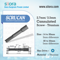 The 2.7mm/3.5mm Cannulated Screw Titanium is engineered to deliver precision and reliability in orthopedic procedures. Crafted from high-quality titanium, it is lightweight yet exceptionally strong, ensuring long-term durability and compatibility with the human body. Its cannulated design allows for guided insertion using a Kirschner wire, simplifying placement and enhancing accuracy during surgery. The screw’s optimized threading provides excellent bone purchase, ensuring stability in fracture fixation and other orthopedic applications. You can get these screws and other CE-certified orthopedic devices from Siora Surgicals Pvt. Ltd., a trusted name in the orthopedic implants manufacturing industry. Visit for more information:-https://www.siiora.com/product/scrucan-cannulated-compression-screw-2-7mm-3-5mm-titanium/