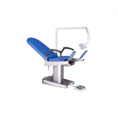 Medzer Obstetric Examination Chair offers multiple positions for birthing mothers with a gas-assist Trendelenburg mechanism and automatic pelvic tilt. It features guardrails with inductive lights, battery backup, adjustable height, and ergonomic swing-out armrests.