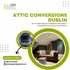 Transform your attic with the expertise of GM Carpentry, the leading attic conversion company in Dublin. Our team specializes in creating custom solutions, including attic conversions, dormer installations, and permanent stairs, tailored to your needs. Whether you're looking for an extra bedroom, home office, or simply more space, we provide high-quality craftsmanship and professional service. Ready to make the most of your attic? Learn more: https://gmcarpentry.ie/