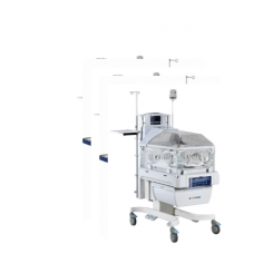 Zimed infant incubator easily converts to a radiant warmer with one button. It features oxygen concentration monitoring, a humidity function, an X-ray tray, and a base with four 
stands for vertical height adjustment, making it versatile and efficient for neonatal care.