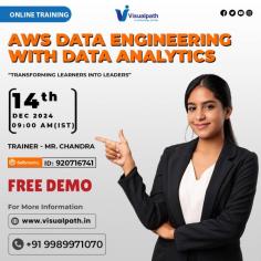 Empower Your Data Skills with AWS Data Engineering & Analytics Expertise. Join Now: https://meet.goto.com/920716741  Attend an Online Free Demo On AWS Data Engineering with Data Analytics by Mr. Chandra Demo on: 14 /12/2024 @9am IST Contact us: +91 9989971070 WhatsApp: https://www.whatsapp.com/catalog/919989971070/ Visit blog: https://visualpathblogs.com/ Visit: https://www.visualpath.in/online-aws-data-engineering-course.html 