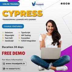 Visualpath provides exceptional Cypress Training Course in Hyderabad, led by industry experts for hands-on learning. This comprehensive Cypress Course is accessible worldwide, including the USA, UK, Canada, Dubai, and Australia. Join us for a free demo. Call +91-9989971070  WhatsApp: https://www.whatsapp.com/catalog/919989971070/ Visit Blog: https://visualpathblogs.com/ Visit: https://www.visualpath.in/online-cypress-training-in-hyderabad.html