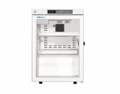 Advalab Single-Door Pharmacy Refrigerator offers precise temperature regulation between two and eight degrees Celsius with a 60-liter capacity. Designed for efficiency, it features a digital display, LED lighting, a durable stainless steel interior, safety alarms, adjustable shelves, quiet performance, and USB data logging.