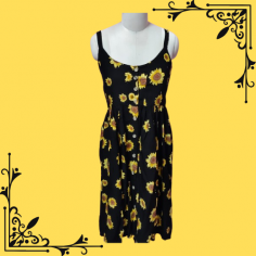 This stunning sleeveless black dress features a bold, cheerful sunflower print that pops against the deep, dark fabric. The sunflowers add a touch of warmth and vibrancy, giving the dress a playful yet elegant look. The back is stretchable and the straps have suspenders.
Size:S to M
Visit our website to know more about our products:https://www.wornwoven.in/