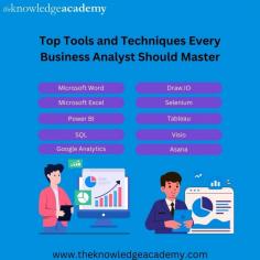 Explore the essential tools and techniques every business analyst needs to excel. From data visualization and process modeling to requirement gathering and project management, this guide equips you with the skills to streamline workflows, enhance decision-making, and drive business success. For more details visit: https://www.theknowledgeacademy.com/blog/what-is-a-business-analyst/