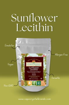 Discover the versatility of Cape Crystal’s Sunflower Lecithin Powder, a high-quality, non-GMO, and allergen-free emulsifier. Perfect for enhancing the texture of your baked goods, improving the consistency of sauces, or boosting the nutritional value of smoothies, this plant-based lecithin is a must-have in every kitchen. Ideal for vegans and health-conscious individuals, it also supports brain health and overall wellness. Add it to your recipes today and experience the difference!