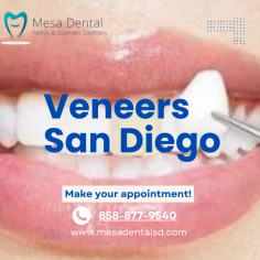 Looking for the perfect smile? Explore premium veneers in San Diego to enhance your teeth's appearance. Whether you have chipped, discolored, or misaligned teeth, veneers can give you a flawless, natural-looking smile. Visit Mesa Dental for expert veneer consultations and treatments tailored to your needs. Achieve the smile you've always wanted with our professional veneer services in San Diego.