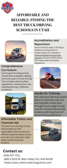 Discover affordable and reliable options for the best truck driving schools in Utah! Learn everything you need to earn your Class A CDL and kickstart your trucking career. With top-rated trucking schools, you’ll gain expert training and industry insights to achieve success on the road. Visit here to know more:https://utahtruckschool.livejournal.com/3803.html