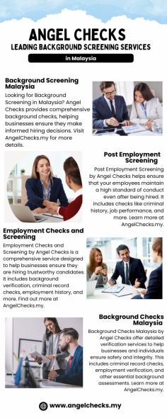 Angel Checks provides background screening services for both Individuals and Corporate. We provide Pre – Employment Background Screening, Post Employment Background Screening, Business Screening, Joint Venture Screening, Directorship Screening, Tenancy Screening, Loan Eligibility Screening, Business Process Outsourcing, Claims Management Services and Recruitment Services.
