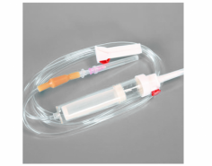 Abimed Infusion Set is a sterile, transparent device for fluid and blood delivery. It features a drip chamber, filter, roller clamp, and versatile options like air vent spikes, latex or latex-free bulbs, Y-injection sites, and Luer lock or slip connectors, ensuring compatibility and ease of use in medical settings.