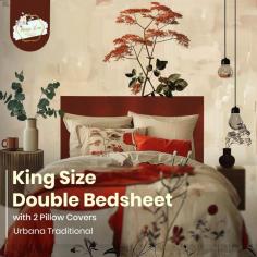 
 Transform your bedroom with the elegance of URBANA Traditional King Size Bedsheet from MangoDcor!
 Crafted from 100% premium cotton, this beautifully designed bedsheet set adds a touch of luxury and comfort to your space. Soft, durable, and perfect for a cozy night’s sleep! 
 What’s Included:
1 King Size Bedsheet (100" x 108")
2 Pillow Covers (18" x 27")
Premium 100% Cotton Fabric
Stitched Sides for durability
Get it now for ₹950 with FREE shipping! 
