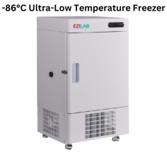 Ezilab -86°C Ultra-Low Temperature Freezer provides reliable storage for biological products with a capacity of 108 L and a temperature range from -65°C to -86°C. It features manual defrost, 120 mm insulation, and a CFC-free refrigeration system for safe, eco-friendly use.