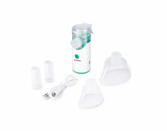 Abimed Mesh Nebulizer is compact and ideal for all ages. It features one hundred ten kilohertz atomization, zero point three milliliters per minute nebulization, and an eight-milliliter cup. It produces two-point-seven-micron particles, operates at fifty decibels, and includes accessories with automatic shutoff.
