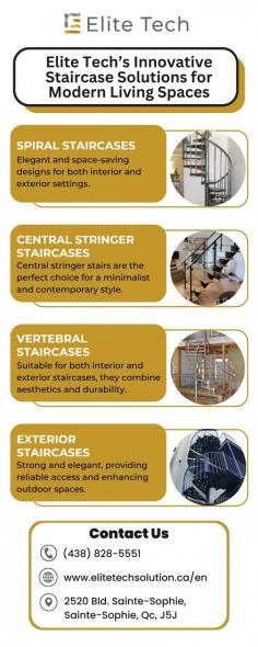 Elite Tech offers a complete suite of resources to highlight our advanced technology solutions. Our team delivers top-quality engineering services, including welding, laser cutting, folding, painting, sandblasting, and staircase design. We specialize in creating expertly crafted materials that effectively communicate complex information through visually appealing and informative formats. At Elite Tech, we are committed to clarity, precision, professionalism, and continuous excellence in staircase innovations with every piece of content we produce. To learn more about our services, please contact us at +1-438-828-5551.

Website: https://www.elitetechsolution.ca/en