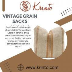 Choose Krinto for authentic Vintage Grain Sacks transformed into stunning pillow covers. Handmade in the USA with premium craftsmanship, these unique pieces feature a linen back and invisible zipper closure. Perfect for adding rustic charm to any space. Buy now and enjoy 10% off when you purchase 3 or more with code: 3PILLOWS10! For more information, please visit our website.