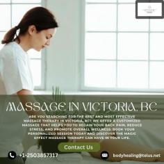 Are you searching for the best and most effective massage therapy in Victoria, BC? We offer a customized massage that helps you to regain your back pain, reduce stress, and promote overall wellness. Book your personalized session today and discover the magic effect massage therapy can have in your life.
