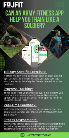 Can an Army Fitness App Help You Train Like a Soldier? 

Fojfit can help you train like a soldier with its specialized Army fitness app, designed to improve strength, endurance, and agility. Whether you're preparing for a fitness test or aiming to boost your overall fitness, Fojfit provides tailored workouts that mimic the challenges faced by soldiers. With easy-to-follow exercises and progress tracking, it's your perfect workout partner. 

Visit us- https://https://fojfit.com/ 