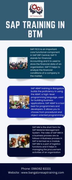 In an SAP training in BTM program, participants learn to navigate different SAP modules, such as SAP ERP, SAP CRM, and SAP SCM, each designed to support distinct business functions. SAP training in BTM emphasizes practical application and real-world scenarios, ensuring that learners can apply their knowledge to solve business challenges. This hands-on approach helps individuals master the intricacies of SAP software and prepares them for roles in various sectors, from manufacturing to retail to finance.