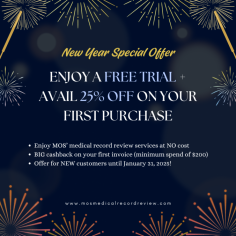 
New Year Bonanza! Get a FREE trial + 25% OFF your first invoice on expert record review services (min. spend $200). Offer valid for new customers till Jan 31, 2025. Save on case reviews, summaries, and more! 