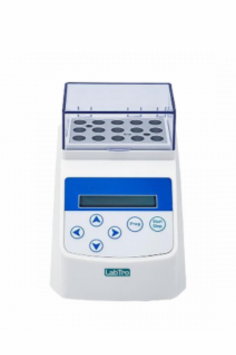 Labtro Dry Bath Incubator features PID temperature control, a microprocessor-controlled heating block, and an LED display for temperature and time. Compact and lightweight, it offers enhanced heating/cooling, fan cooling, PCR thermal cover tech, 9-program storage, and interchangeable blocks.