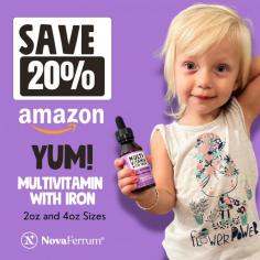 NovaFerrum Multivitamin with Iron Pediatric Drops

Aside from having 8 essential vitamins and minerals, it contains both Vitamin D and Iron as recommended by the American Academy of Pediatrics (AAP)”1-2 

This Patent Pending formula provides an excellent source of supplemental iron and is ideally suited for compliance because it simply tastes great. 