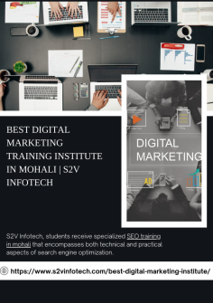 
Are you looking to build a successful career in digital marketing? Mohali has emerged as a leading hub for digital marketing education and employment opportunities. S2V Infotech, a premier digital marketing training institute in Mohali, offers comprehensive courses to help you master the digital landscape.

https://www.s2vinfotech.com/best-digital-marketing-institute/
