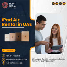 Get an iPad Air Rental in UAE at unbeatable prices with Techno Edge System LLC. Easy booking, same-day delivery, and a variety of models to suit your needs. They provide best services for iPad Rental Dubai. Call us at +971-54-4653108.
Visit us: https://www.ipadrentaldubai.com/
