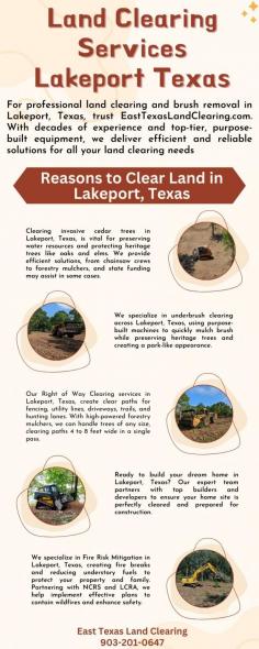 Are you looking for expert land clearing services in Lakeport, Texas? Our professional team specializes in transforming your property to enhance development and expansion. With advanced equipment and years of experience, we efficiently remove debris, trees, and vegetation, preparing your land for construction or agricultural projects. We ensure environmentally friendly practices while meeting your unique needs. Contact us today to get started on your land clearing project.